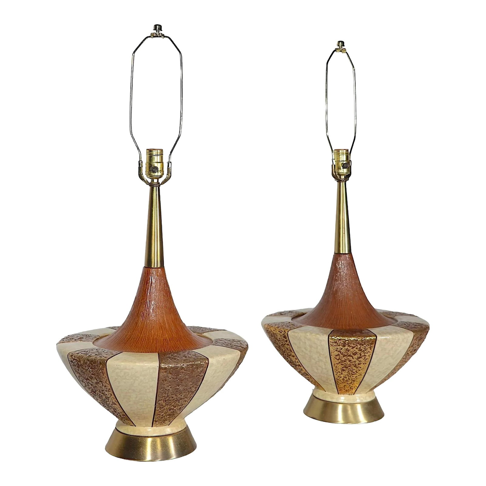 Oversized Mid Century Ceramic Table Lamps by Fortune Lamp Company Pair: Oversized Mid Century Ceramic Table Lamps by Fortune Lamp Company Pair Elevate your home decor with this stunning pair of oversized mid-century table lamps crafted by the Fortune Lamp Company. These i