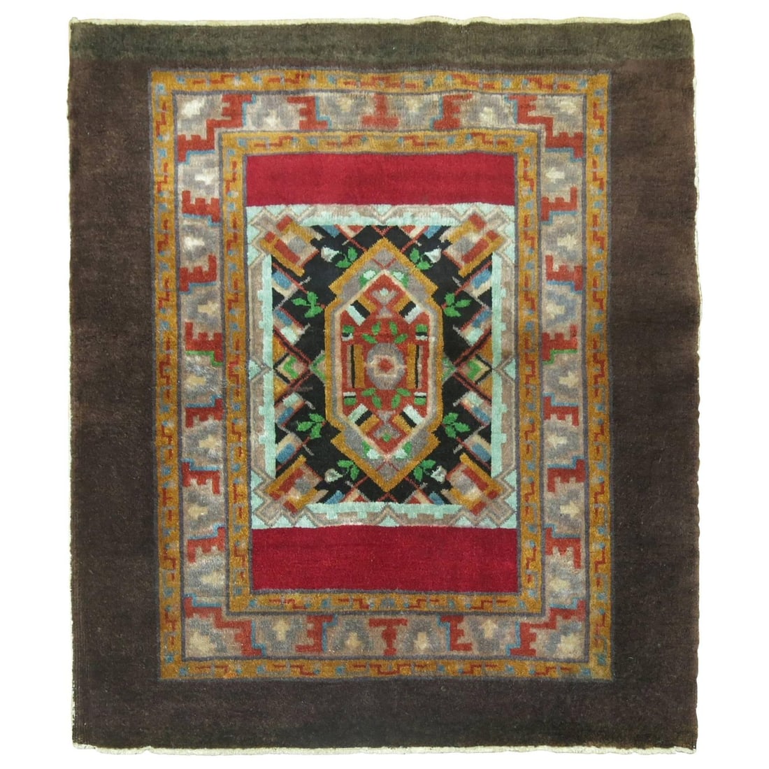 Mid Century Turkish Cotton Wool Small Rug 37 x 41 in: Mid Century Turkish Cotton Wool Small Rug 37 x 41 in This unique Turkish throw rug from the mid-20th century features an uncommon design, making it a distinctive addition to any space. Crafted from a 