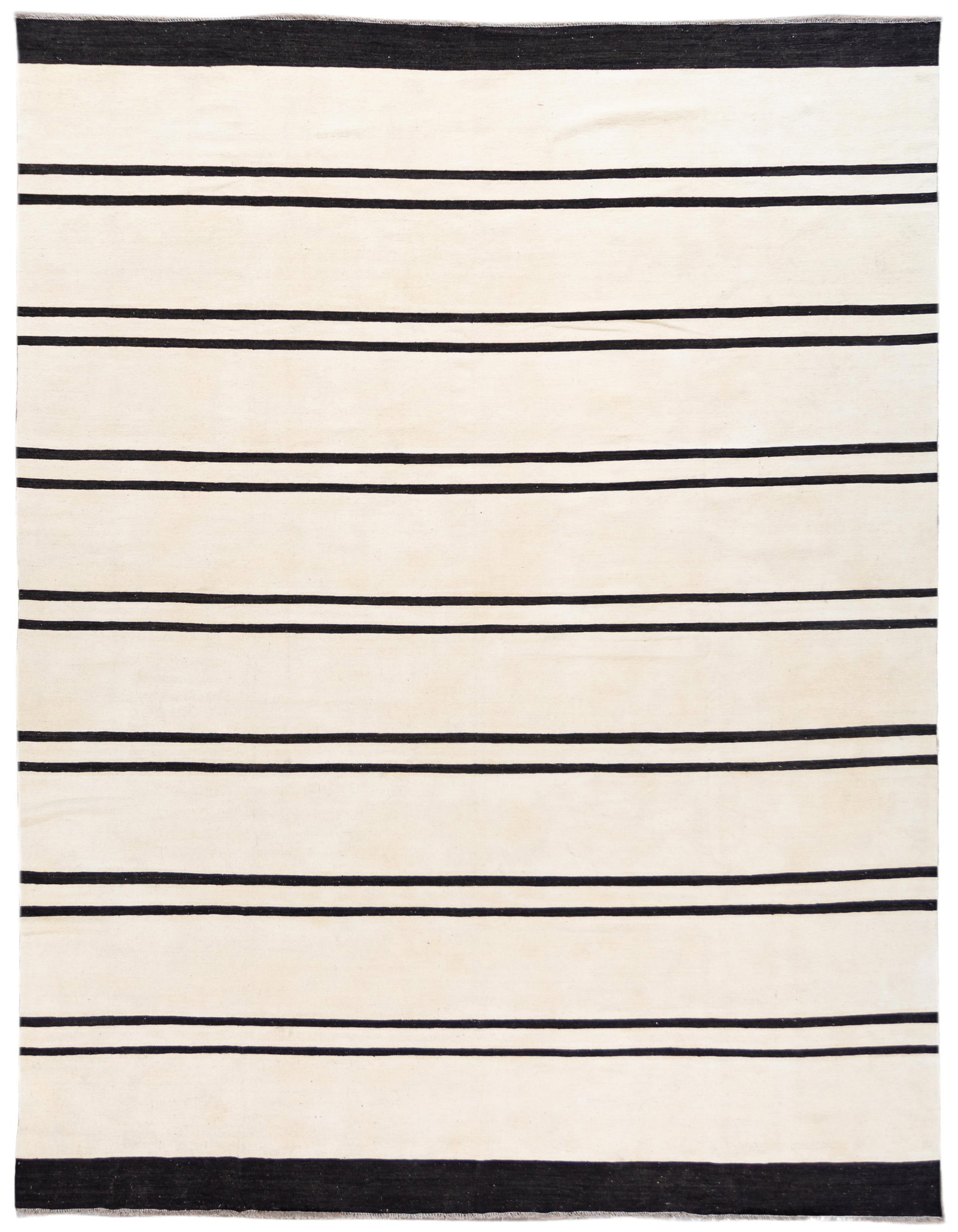 Contemporary Black and White Wool Kilim Rug 12' x 15'10: Contemporary Black and White Wool Kilim Rug 12' x 15'10 This stunning 21st Century Modern Flat-Weave Kilim Rug showcases a contemporary design, handwoven from high-quality wool. The rug features a str