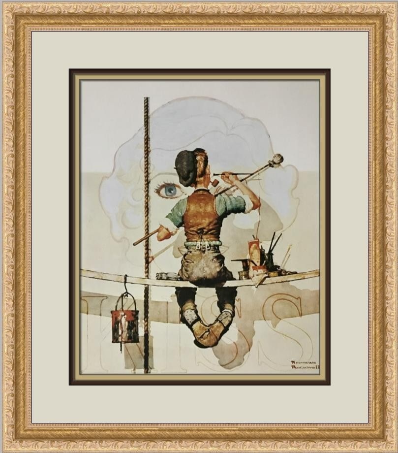 Norman Rockwell Billboard Painter Custom Framed Print 1979 Americana Art: Norman Rockwell Billboard Painter Custom Framed Print 1979 Americana Art This stunning custom framed print features the iconic work of Norman Rockwell titled "Billboard Painter," created in 1979. The 