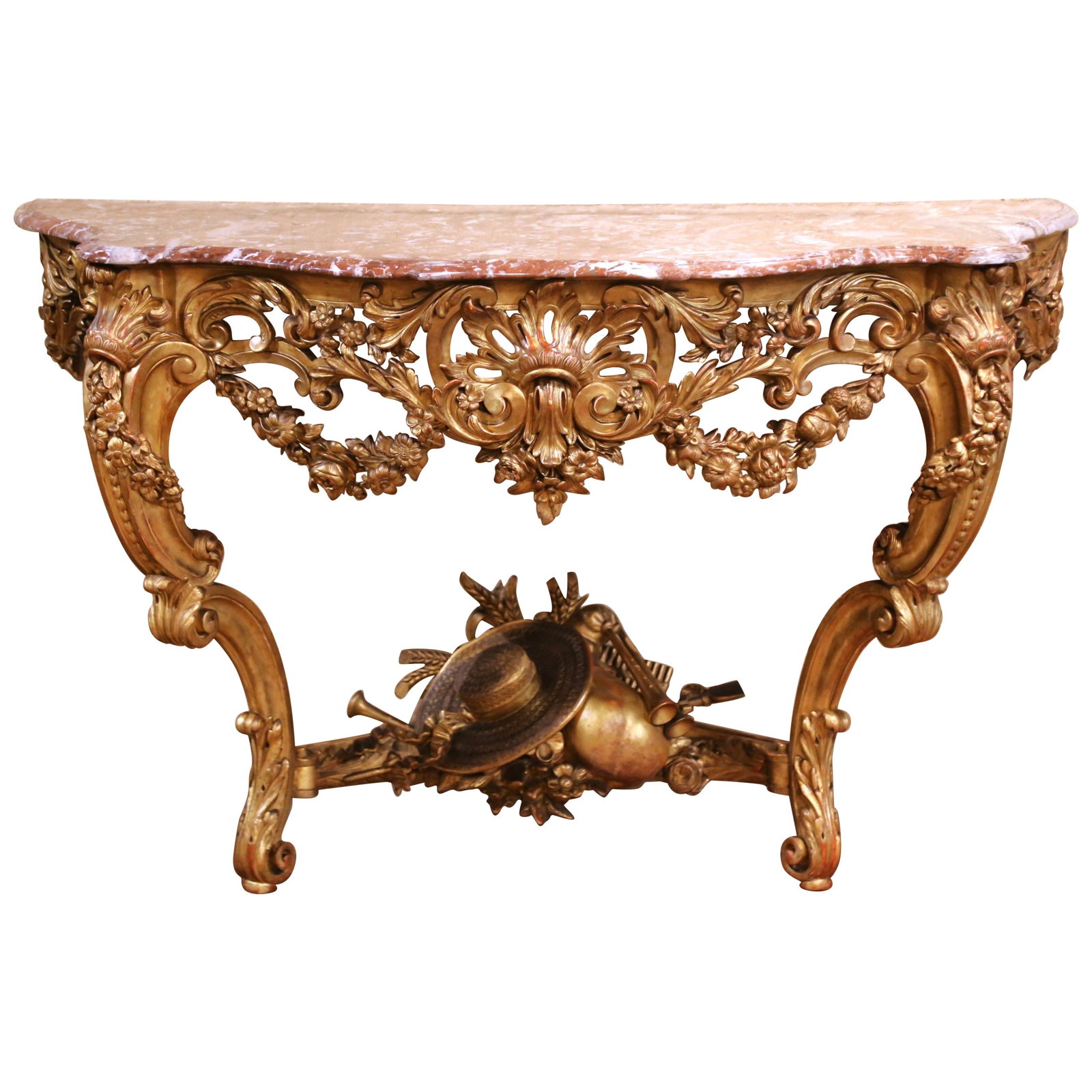 French Rococo Giltwood Console Table with Red Marble Top Circa 1820 (1 of 18)