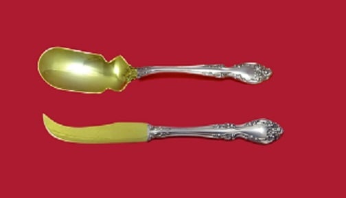 Gorham Melrose Sterling Silver Gold-Washed Caviar Set 2pc: Gorham Melrose Sterling Silver Gold-Washed Caviar Set 2pc Elevate your dining experience with the Melrose by Gorham Sterling Silver Caviar Serving Set. This exquisite 2-piece set, crafted in post-1940