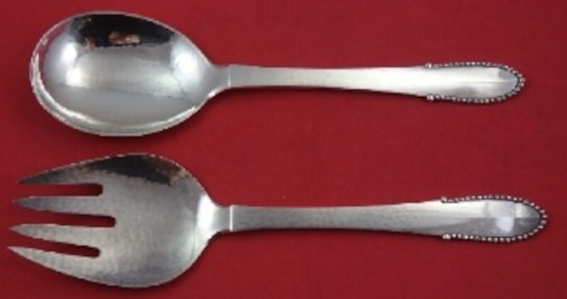 Georg Jensen Beaded Sterling Silver Salad Serving Set 2pc 9 inch (1 of 2)