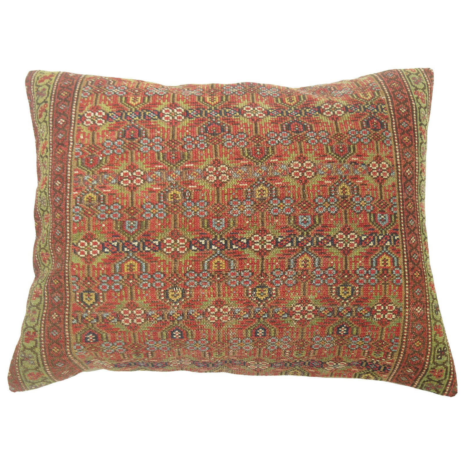 Serab Persian Rug Pillow 24 x 31 Cotton Back Zipper: Serab Persian Rug Pillow 24 x 31 Cotton Back Zipper This large decorative pillow is crafted from an antique Persian Serab rug, showcasing intricate tribal patterns. The pillow features a cotton back a