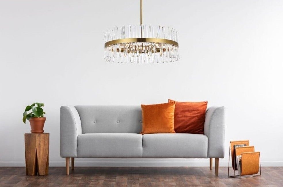 Serephina 16 Light Satin Gold Crystal Chandelier 32 Inch: Serephina 16 Light Satin Gold Crystal Chandelier 32 Inch This modern chandelier features a high-quality satin gold finish and is adorned with royal cut clear crystals. Designed with 16 lights, it prov