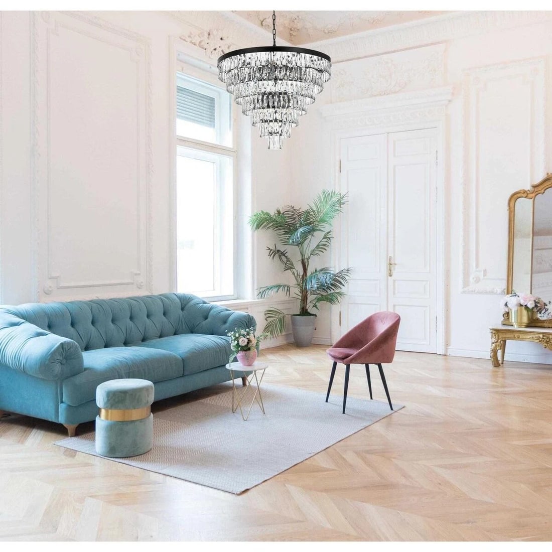 Josephine Black Crystal Chandelier 25-Light 32 Inch Wide: Josephine Black Crystal Chandelier 25-Light 32 Inch Wide This large, modern chandelier from the Josephine Collection features 25 lights and a striking black finish, adorned with royal cut clear crysta