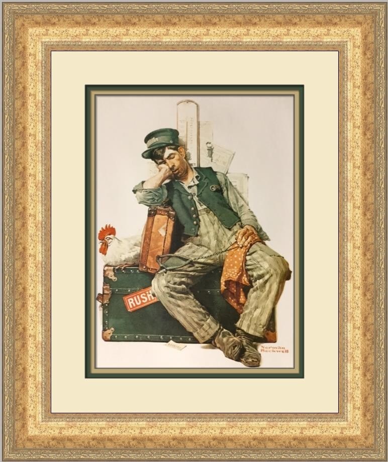Norman Rockwell Asleep on the Job Custom Framed Art Print 1979: Norman Rockwell Asleep on the Job Custom Framed Art Print 1979 This stunning custom framed print by Norman Rockwell captures the essence of photorealism in the piece titled "Asleep on the Job," produc