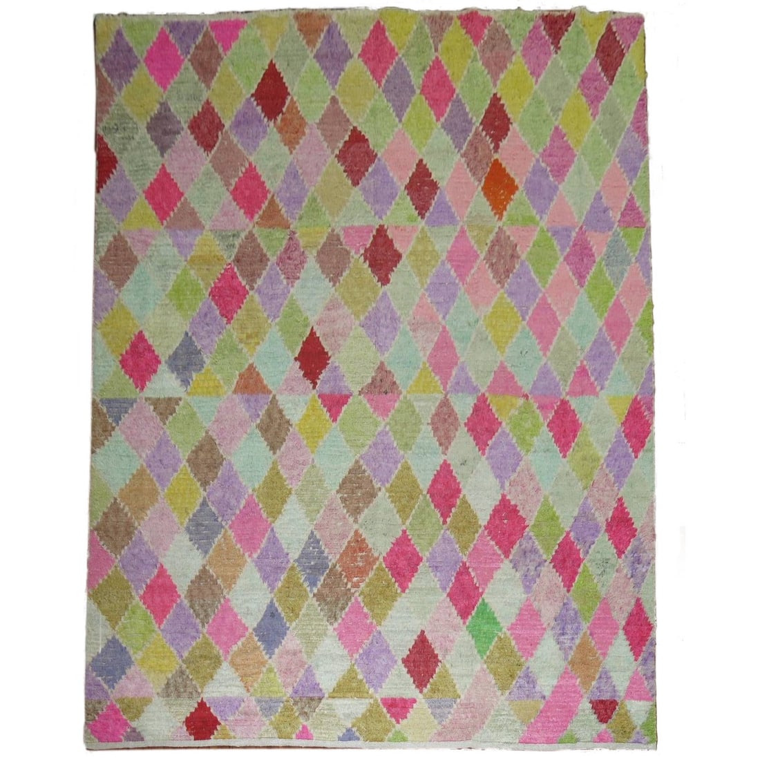 Hand-Woven Turkish Tulu Wool Area Rug Diamond Motif 115 x 159 in (1 of 9)