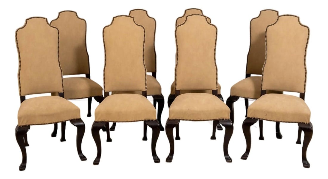 Eight Tall Back Dining Chairs in Chippendale Design with Queen Anne Legs Set of 8: Eight Tall Back Dining Chairs in Chippendale Design with Queen Anne Legs Set of 8 This set of eight Chippendale style tall back dining chairs features high-quality construction with Queen Anne legs an
