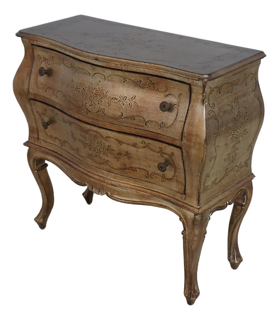 Italian Gold Gilt 2 Drawer Carved Commode with Silver Leaf Finish (1 of 10)