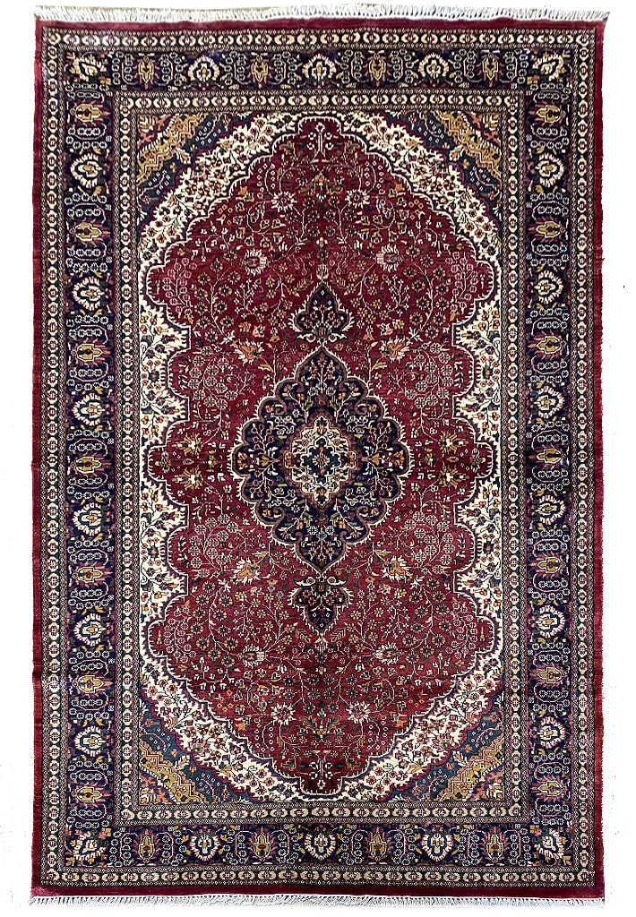 6' x 9' Kashmir Handmade Area Rug Bamboo Silk Tabriz Design: 6' x 9' Kashmir Handmade Area Rug Bamboo Silk Tabriz Design Free continental US Shipping Enhance your living space with this exquisite 6' x 9' Kashmir Handmade Rug, meticulously crafted from luxurious