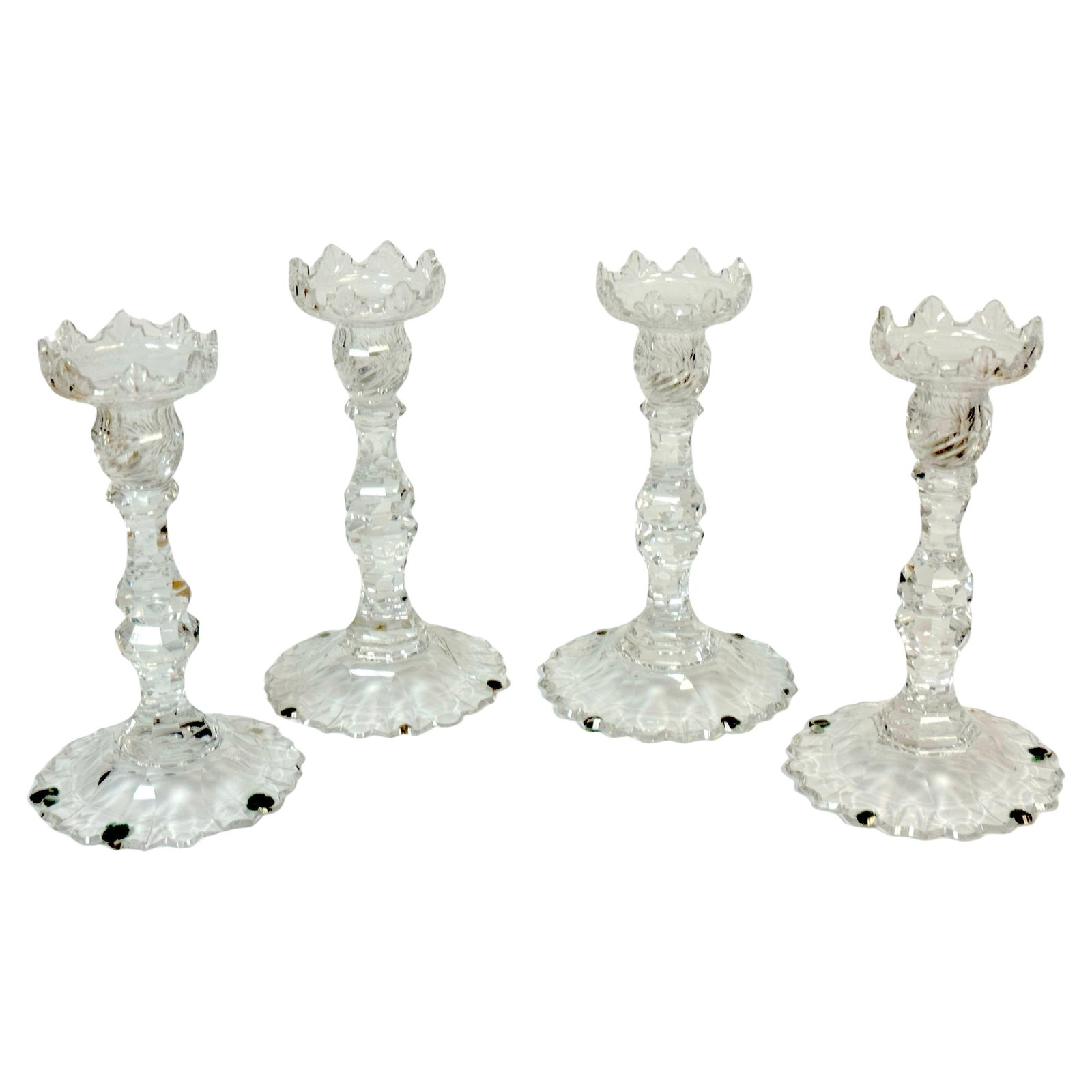 Rare Georgian Irish Cut Glass Pagoda Candlesticks Set of 4 Circa 1810 (1 of 17)