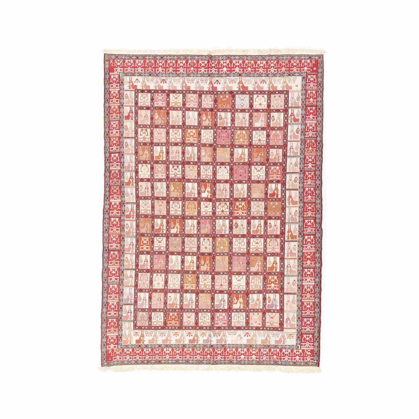 Authentic Handmade Sumak Kilim Pure Silk 78.7 x 118.1: Authentic Handmade Sumak Kilim Pure Silk 78.7 x 118.1 Experience the exquisite craftsmanship of this authentic handmade Sumak kilim, meticulously woven from pure silk. This stunning piece features a f