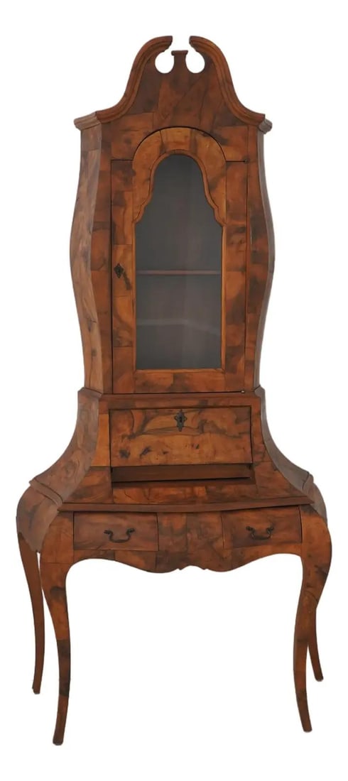 Burl Olivewood Bombe Secretary Desk in Rococo Inspired Italian Design (1 of 10)