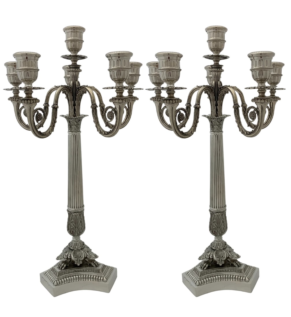 Elegant Pair of Handmade 925 Sterling Silver Floral Candelabras 6 Lights (1 of 5)