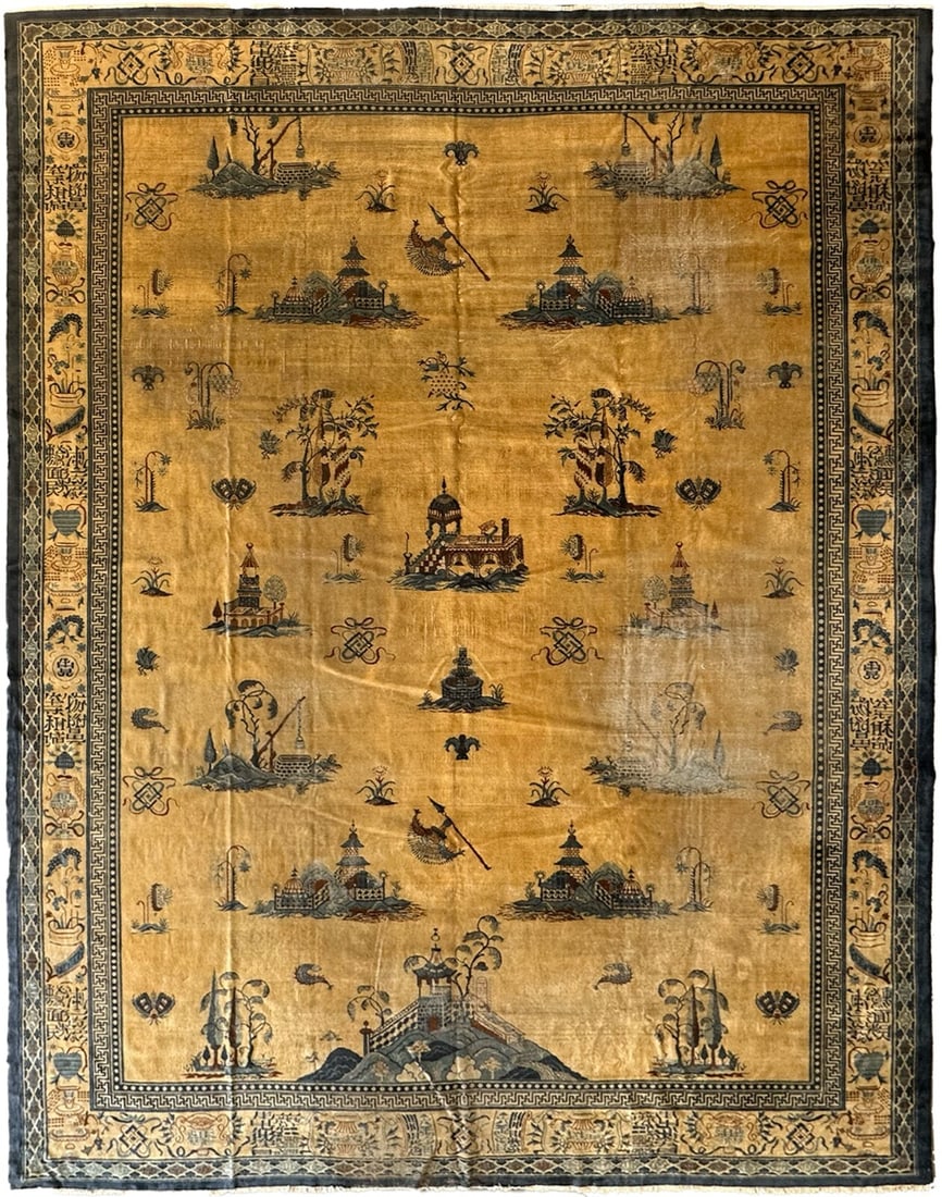 Hand Knotted Chinese Wool Area Rug Art Deco 12x15 361cm x 427cm: Hand Knotted Chinese Wool Area Rug Art Deco 12x15 361cm x 427cm This rare, antique Chinese handmade area rug features a distinctive symbolic design and dates to the period before 1900. Expertly hand-k