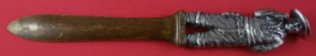 Gorham Applied Metals Sterling Silver Bandit Paper Knife 9 3/4": Gorham Applied Metals Sterling Silver Bandit Paper Knife 9 3/4" This exquisite paper knife, crafted by Gorham, features a stunning figural handle of a bandit holding a gun. Measuring 9 3/4 inches, it 