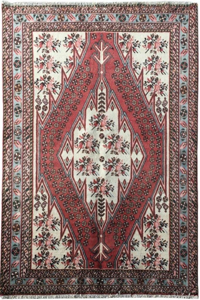 Handcrafted 4'7 x 6'5 Persian Hamadan Rug Ivory Red Kork Flowers: Handcrafted 4'7 x 6'5 Persian Hamadan Rug Ivory Red Kork Flowers Free continental US Shipping Enhance your living space with this exquisite 4.7 x 6.5 Kork Flowers Persian Hamadan Rug, handcrafted by s