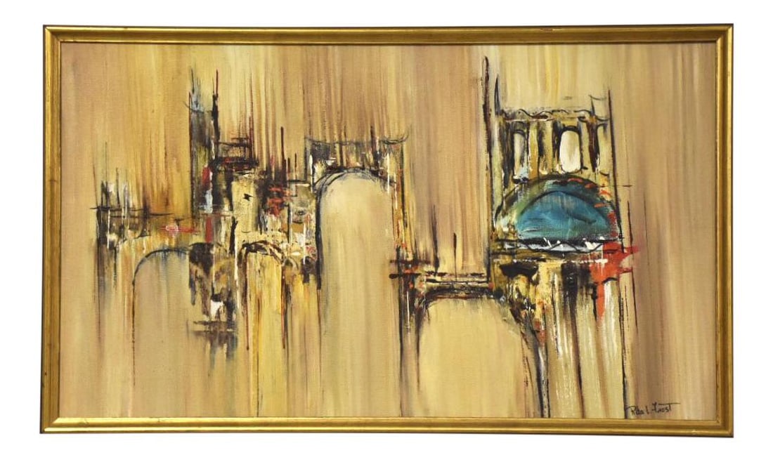 1960s Rita Frost Brown Abstract Oil Painting 24.75x14.75 (1 of 4)
