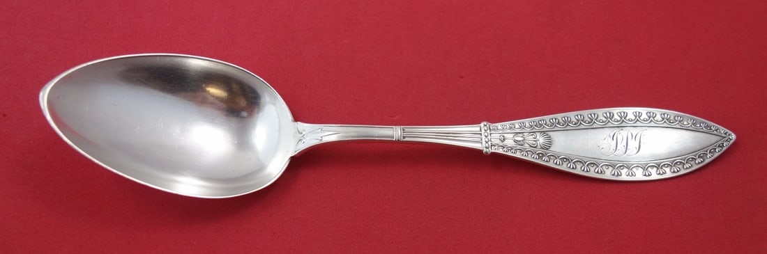 Sterling Silver Place Soup Spoon Schulz & Fischer Olympic 7 1/8": Sterling Silver Place Soup Spoon Schulz & Fischer Olympic 7 1/8" Sterling silver place soup spoon in the Olympic pattern by Schulz & Fischer. This pre-owned spoon measures 7 1/8 inches and is monogram