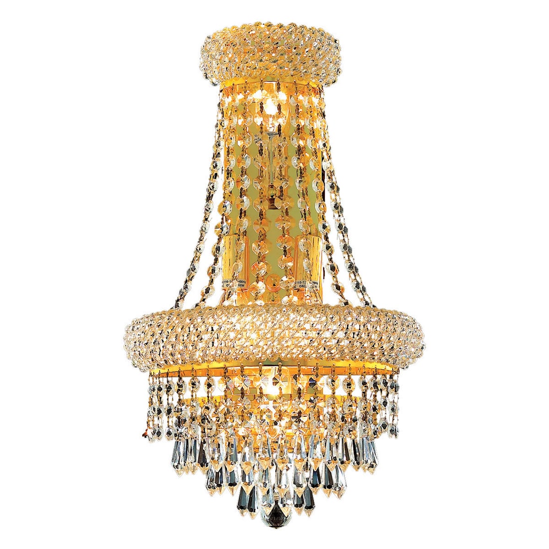 PRIMO 4-Light Gold Wall Sconce with Royal Cut Crystals 18x12: PRIMO 4-Light Gold Wall Sconce with Royal Cut Crystals 18x12 Illuminate your space with this elegant 4-light wall sconce, featuring a stunning gold-plated finish and royal cut crystal accents. Designe