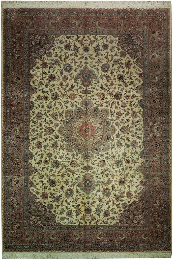 Handcrafted 10' x 14' 4" Ivory Wool Silk Persian Tabriz Rug (1 of 6)