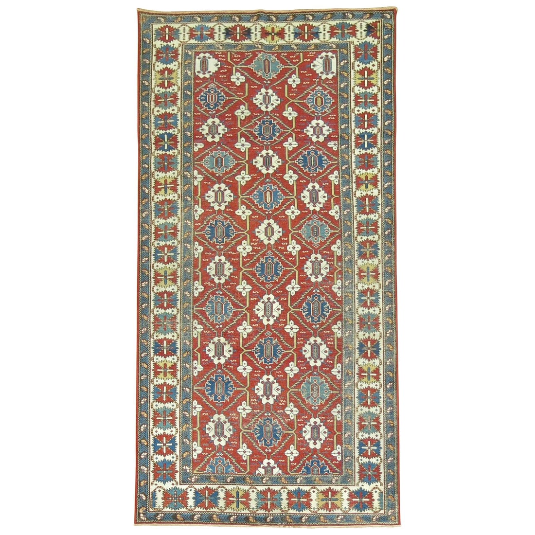 19th Century Kazak Shirvan Antique Rug Hand-Woven Wool Caucasus: 19th Century Kazak Shirvan Antique Rug Hand-Woven Wool Caucasus This exquisite late 19th century Shirvan rug showcases a stunning geometric design, characteristic of the Kazak style. Hand-woven from h