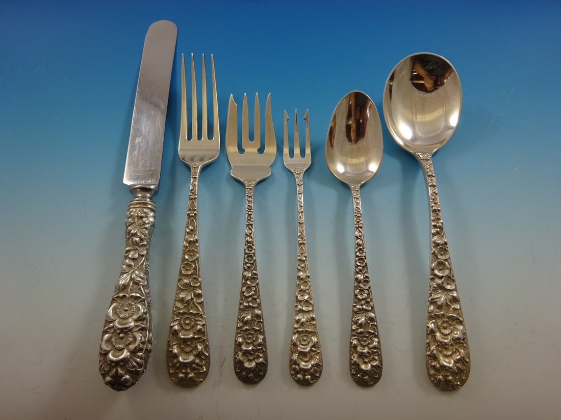 Stieff Forget Me Not sterling silver 61 piece flatware service (1 of 12)