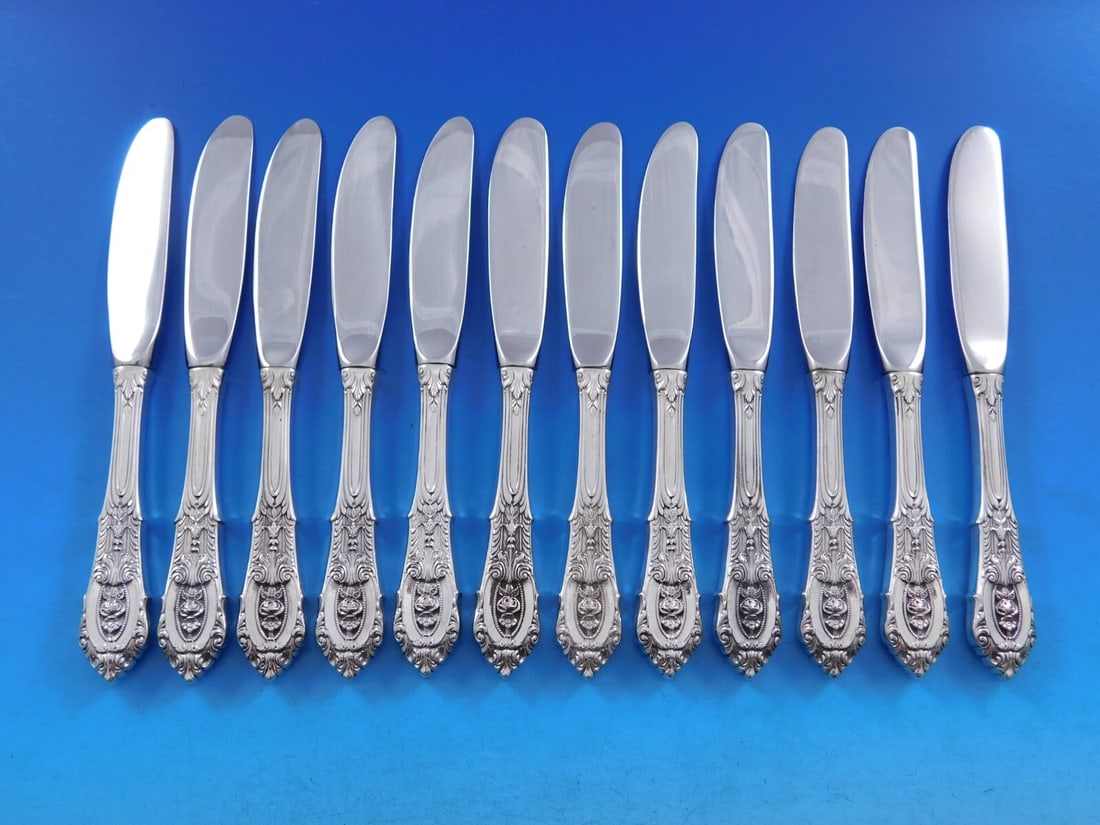 Wallace Rose Point Sterling Silver Butter Spreader Set 12 pc 6 1/4 inch (1 of 5)