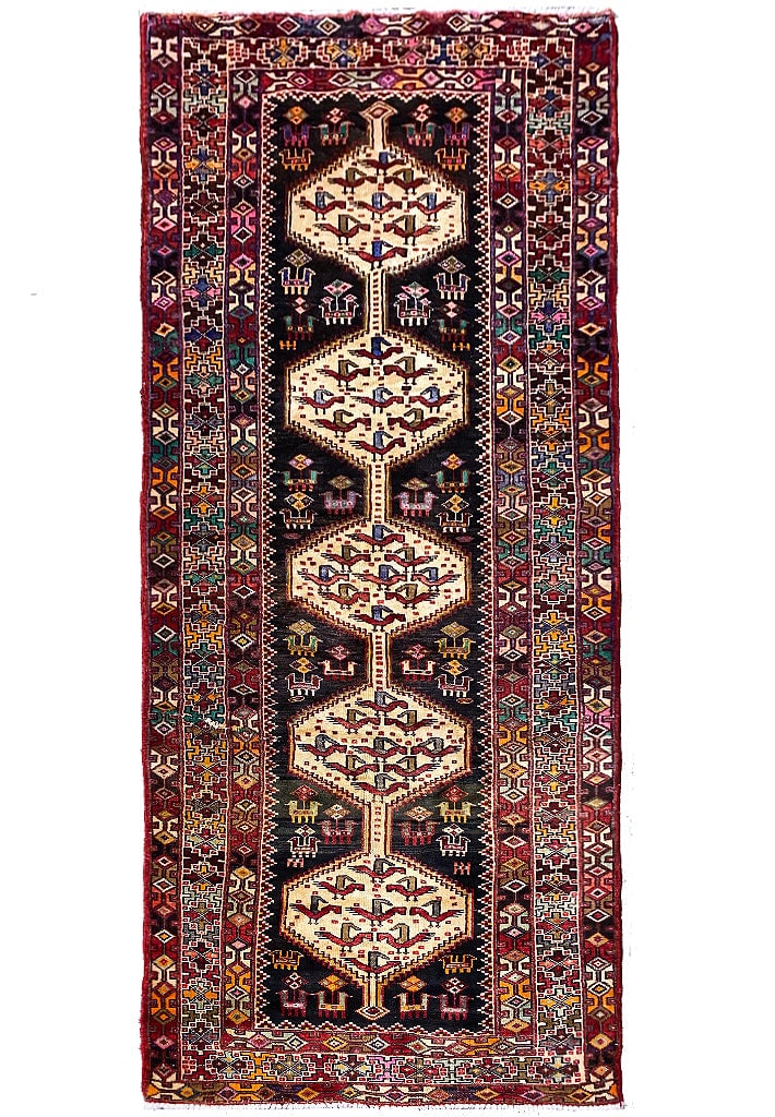 4' x 9.6' Dark Brown Hand-knotted Persian Afshar Runner Rug: 4' x 9.6' Dark Brown Hand-knotted Persian Afshar Runner Rug Free continental US Shipping Elevate your space with this exquisite 4' x 9.6' Dark Brown Hand-knotted Persian Afshar Runner Rug, meticulousl