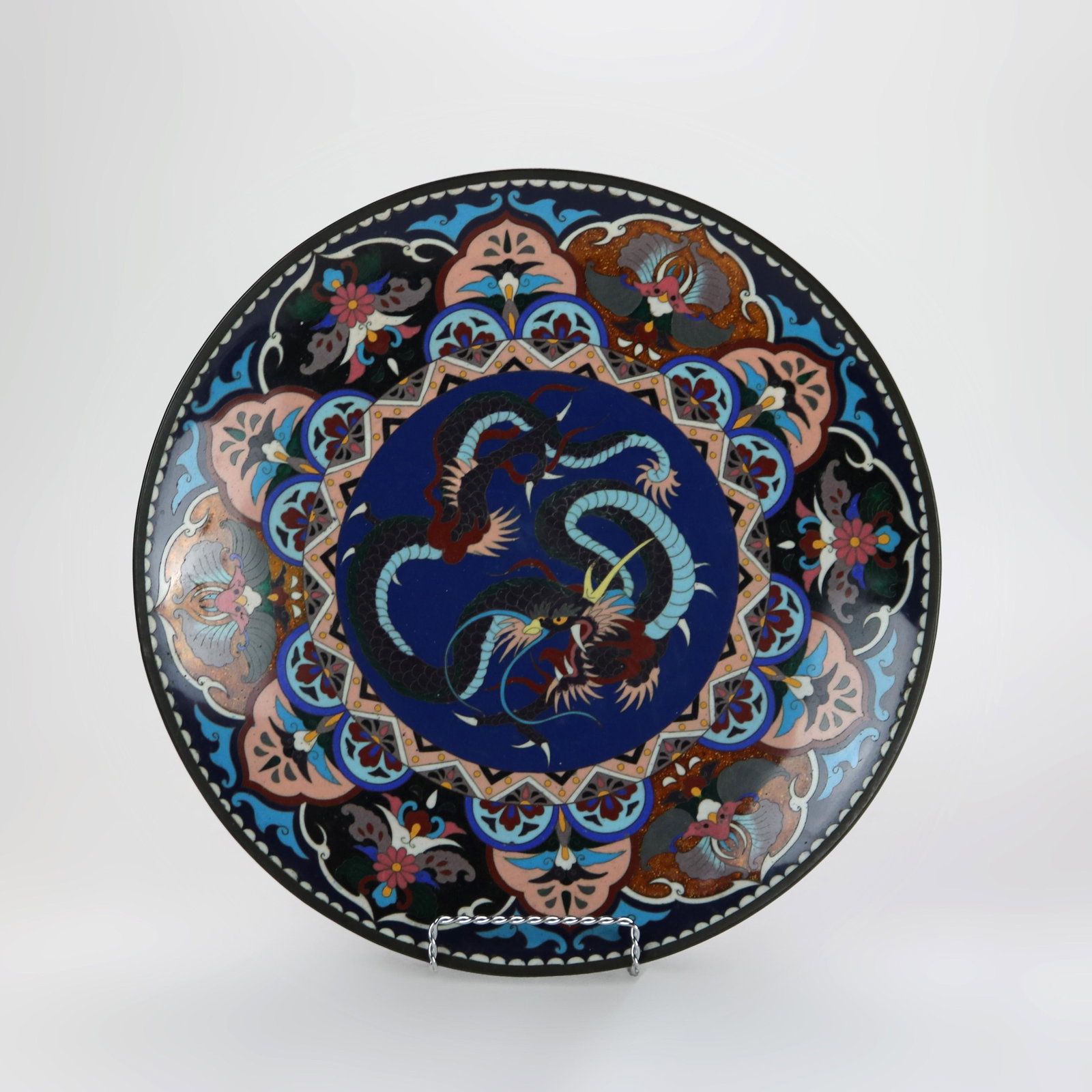 Antique Japanese Cloisonne Charger Dragon Floral Design c1920 (1 of 7)