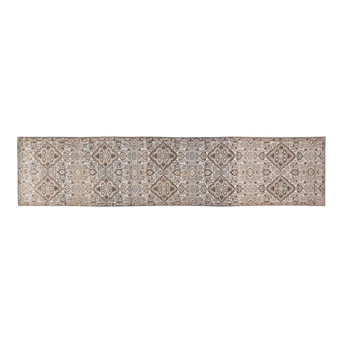 Hand-Knotted Wool Malayer Runner Rug Coffee 2'9'' x 12'9'': Hand-Knotted Wool Malayer Runner Rug Coffee 2'9'' x 12'9'' This vintage Turkish Malayer rug is hand-knotted from wool using traditional techniques, combining classic craftsmanship with a modern design