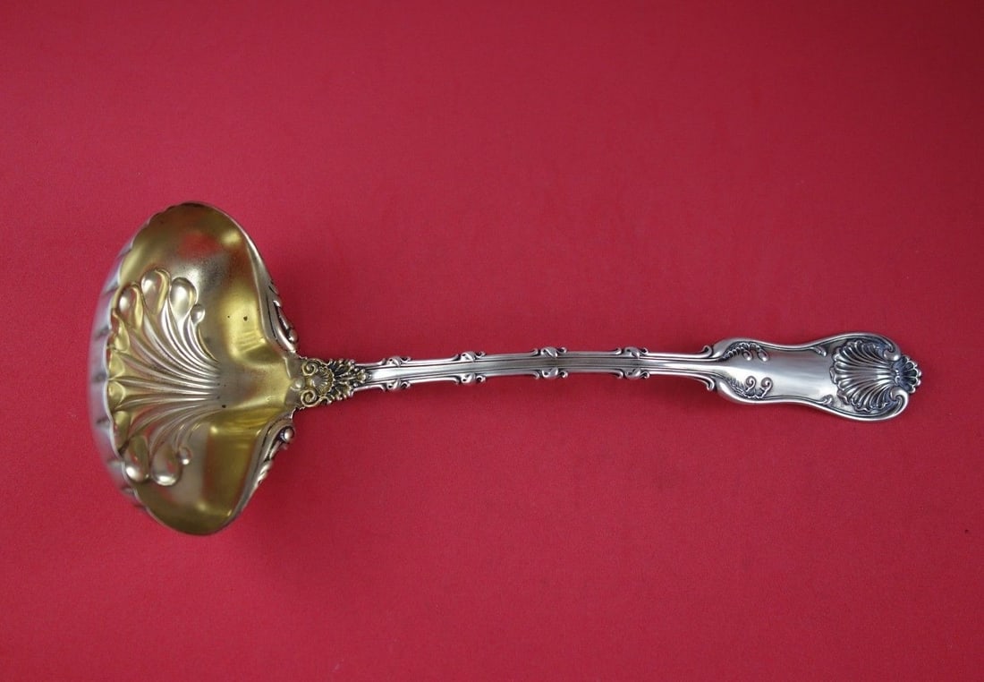 Whiting Imperial Queen Sterling Silver Oyster Ladle Gold Wash 10.5": Whiting Imperial Queen Sterling Silver Oyster Ladle Gold Wash 10.5" This exquisite ladle is a stunning piece from the Imperial Queen pattern by Whiting, crafted from high-quality sterling silver and e