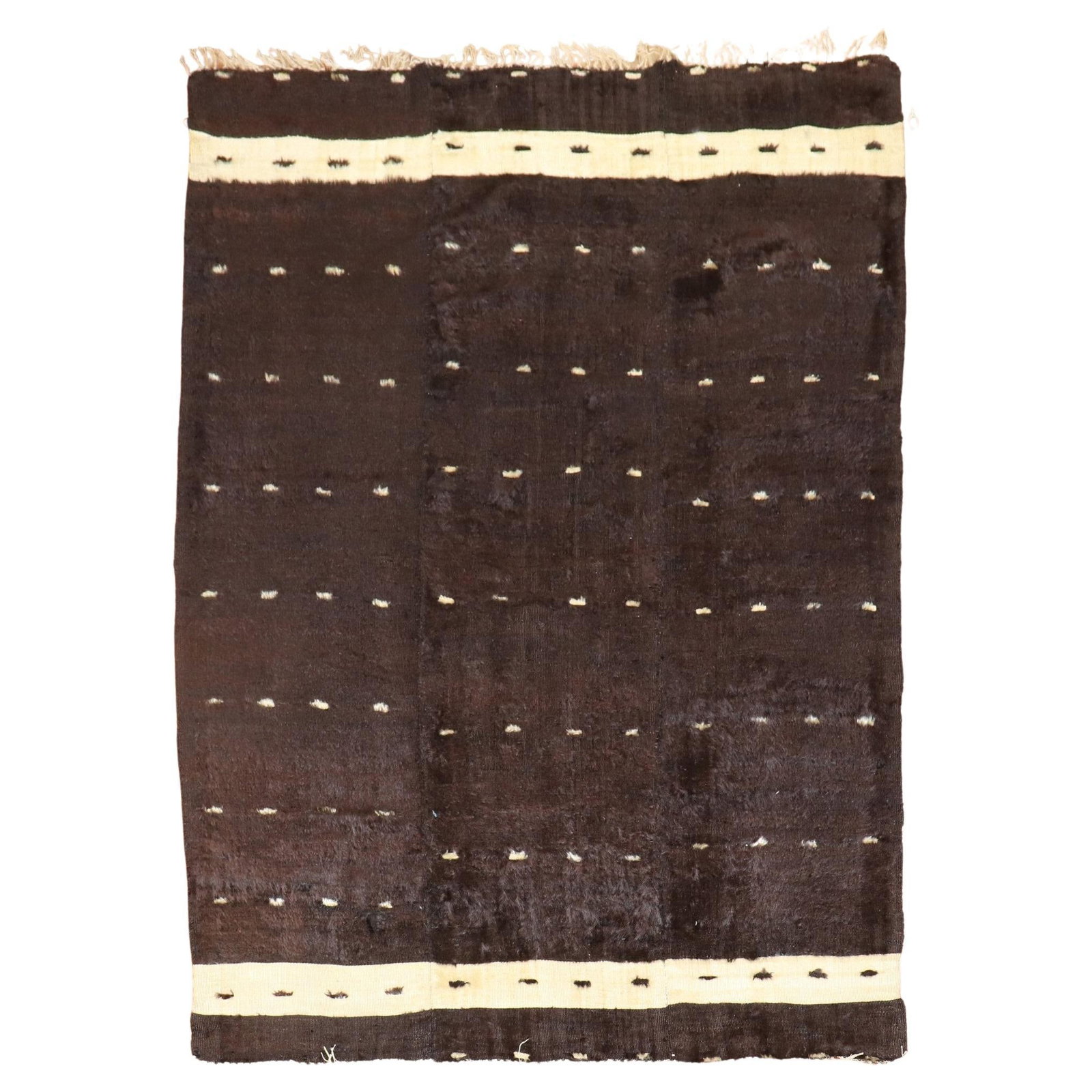 Mid-Century Modern Antique Black Turkish Mohair Rug 55 x 69 Hand-Woven (1 of 7)