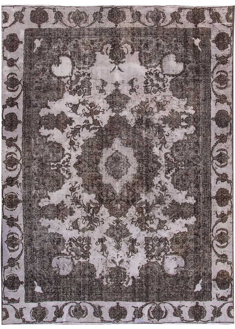 Antique Overdyed Wool Rug 8'8 x 11'9 Dark Gray Medallion (1 of 8)