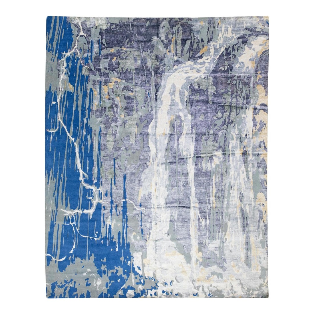 12'1 x 15'3 Hand-Knotted Blue Gray Wool Abstract Rug: 12'1 x 15'3 Hand-Knotted Blue Gray Wool Abstract Rug Enhance your living space with this exquisite contemporary hand-knotted rug, featuring a captivating abstract design. Crafted from high-quality woo