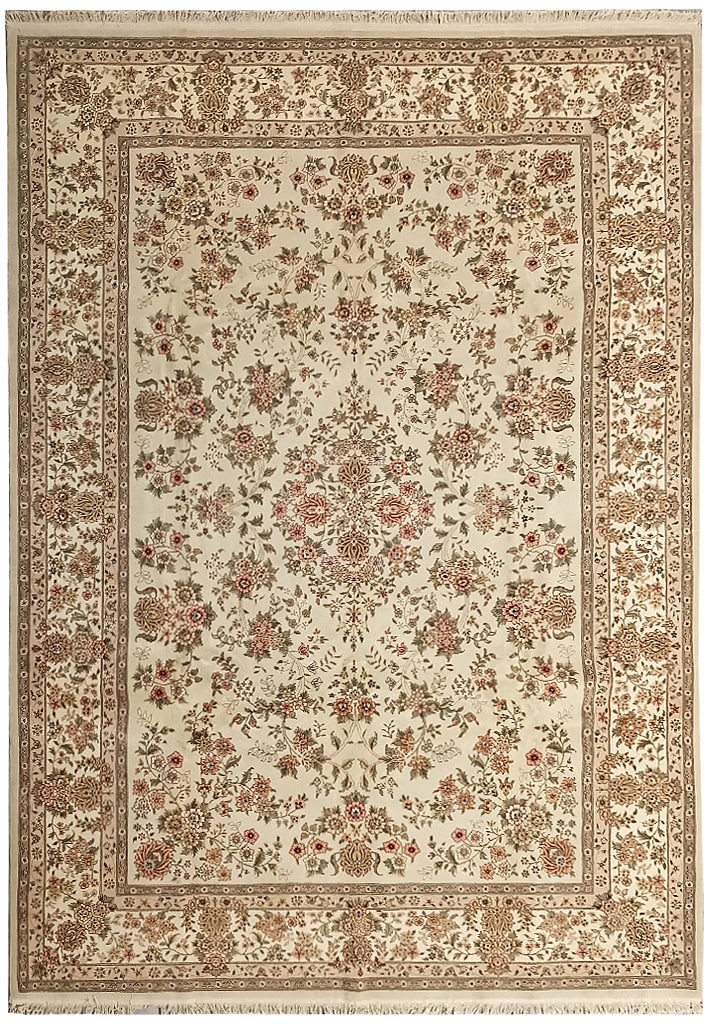 Handmade 9' x 12' Ivory Wool Silk Sino Area Rug: Handmade 9' x 12' Ivory Wool Silk Sino Area Rug Free continental US Shipping Transform your living space with this exquisite 9' x 12' Ivory Handmade Wool & Silk Sino Rug, a true embodiment of craftsma