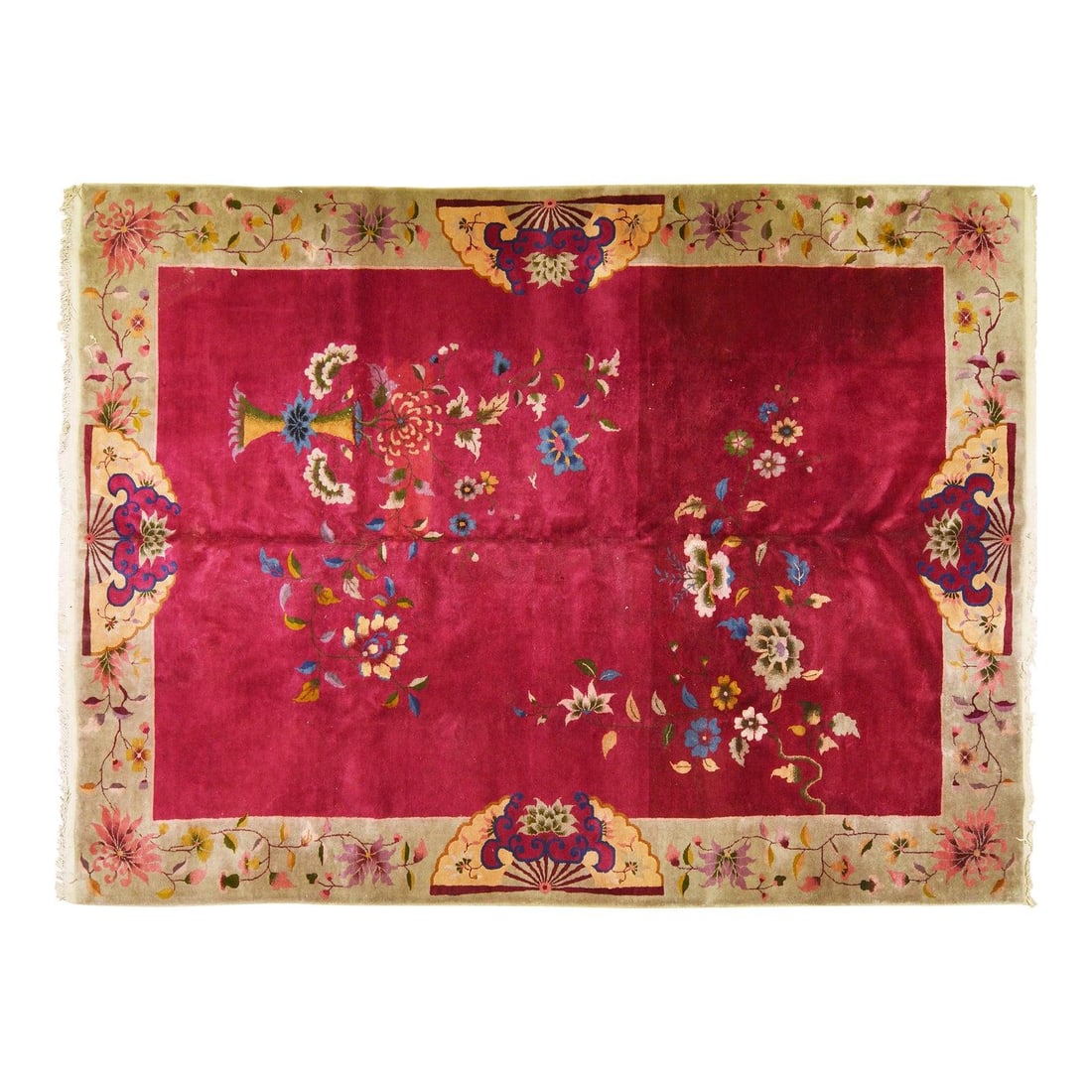 Handmade Wool Chinese Art Deco Area Rug 8'8 x 11'9 Vintage Carpet: Handmade Wool Chinese Art Deco Area Rug 8'8 x 11'9 Vintage Carpet This antique Chinese Art Deco rug is hand-knotted from wool, showcasing traditional craftsmanship with a modern design influence. Its 