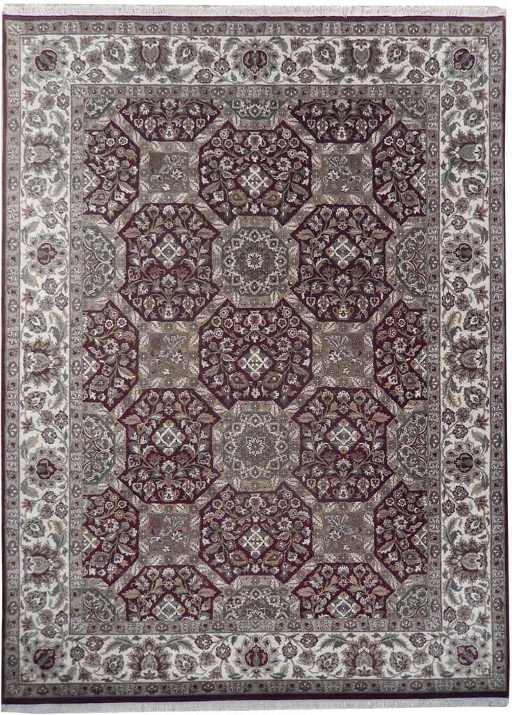 9 x 12 Handmade Jaipur Wool Rug Burgundy India: 9 x 12 Handmade Jaipur Wool Rug Burgundy India Free continental US Shipping Handmade Jaipur rug in a rich burgundy color, crafted in India with a classic Jaipur design. It is hand-knotted from premium