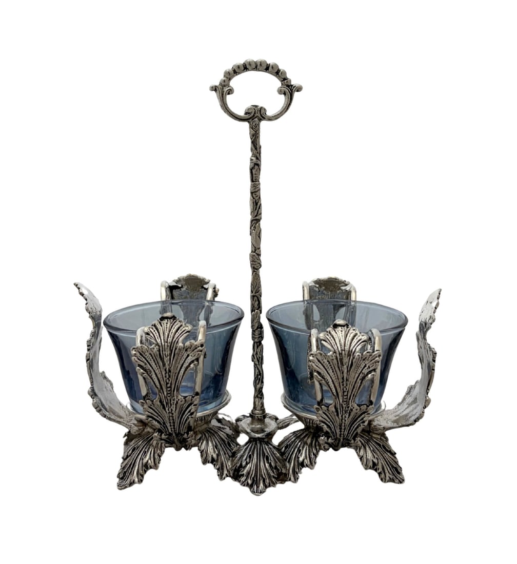 Italian Sterling Silver Blue Crystal Leaf Salt Cellar Holder (1 of 4)