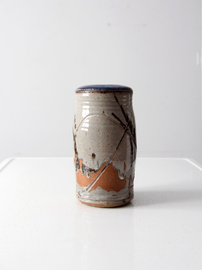 Handmade Vintage Studio Pottery Vase Gray Brown Glaze 9.5" (1 of 13)