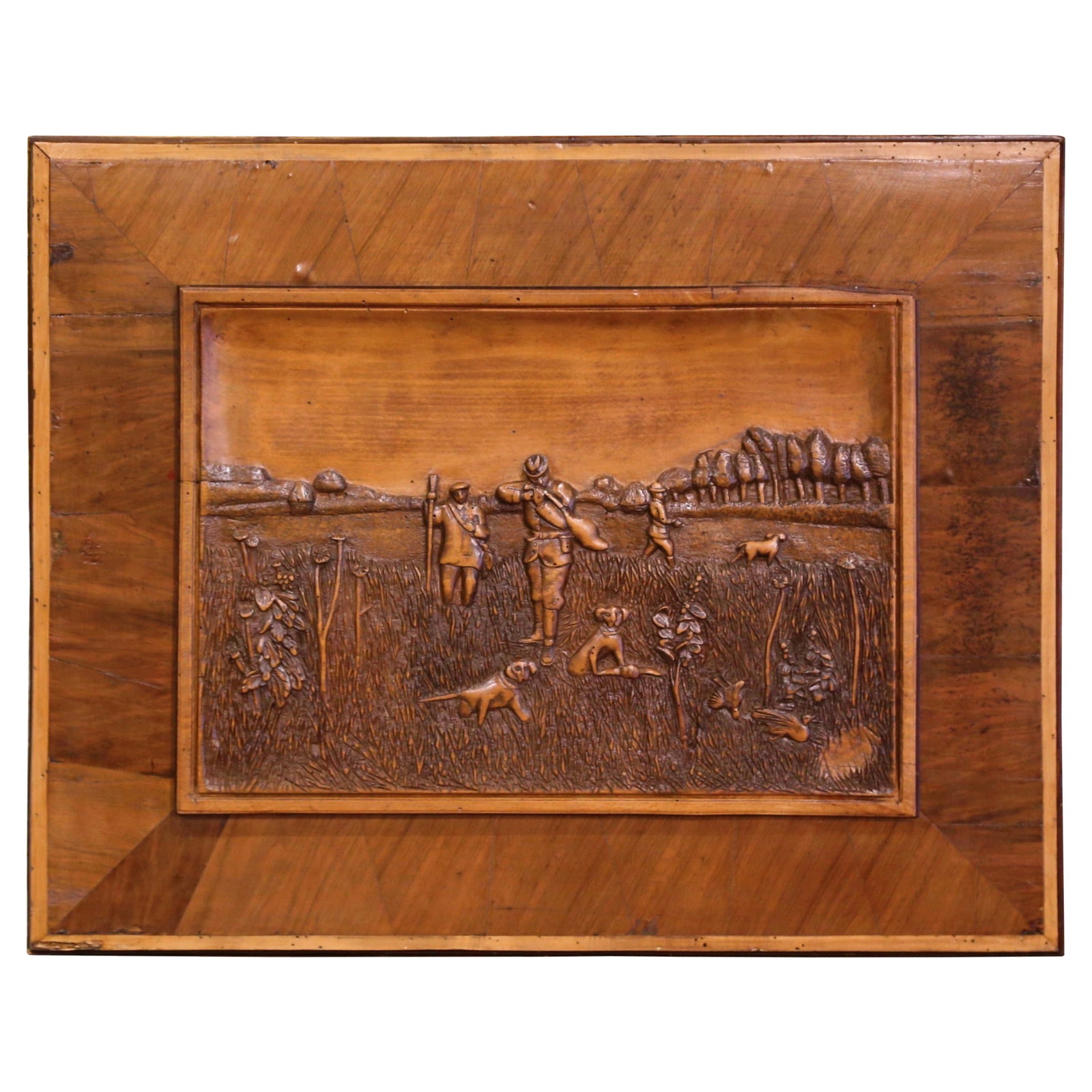 French Black Forest Walnut Hunting Relief Wall Panel (1 of 10)