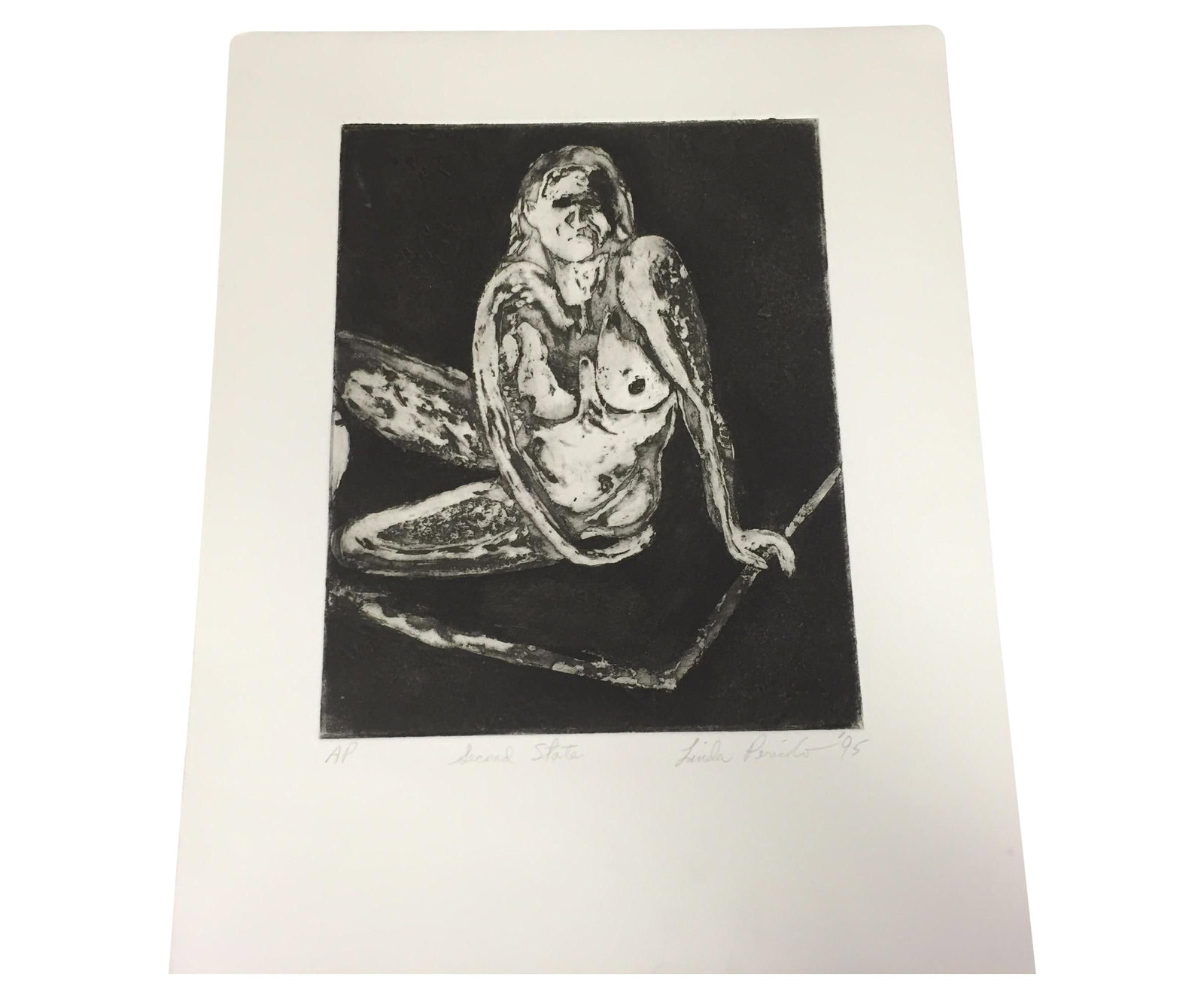 Linda Pericolo Signed Mid-Century Nude Block Print 12 x 15.25: Linda Pericolo Signed Mid-Century Nude Block Print 12 x 15.25 Discover a stunning mid-century style impressionist nude block print by Linda Pericolo, featuring a striking black color on high-quality p