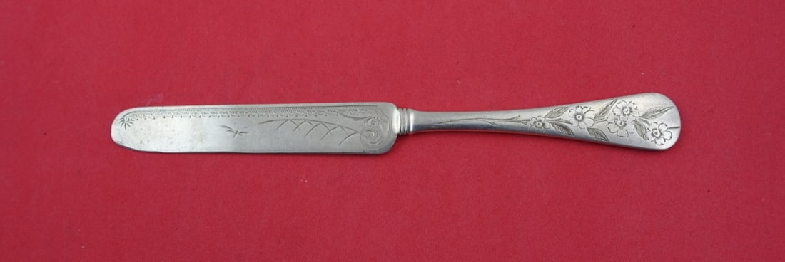 Gorham Sterling Silver Tea Knife 7.5" Brite-Cut Flower Handle: Gorham Sterling Silver Tea Knife 7.5" Brite-Cut Flower Handle Elevate your tea service with this exquisite Gorham Sterling Silver Tea Knife. Crafted from high-quality sterling silver, this knife featu