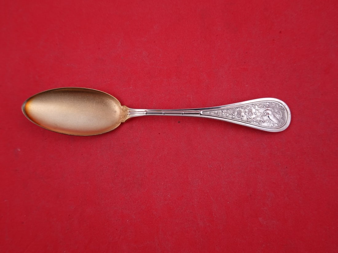 Wendt Bird Sterling Silver Ice Cream Spoon Gold Washed Narrow Bowl 6" (1 of 5)