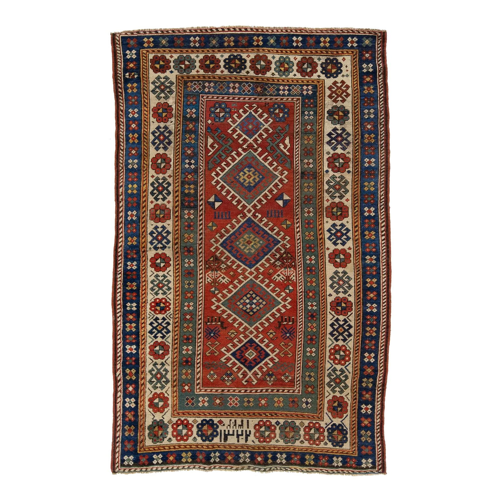 Antique Persian Shirvan Wool Rug Tribal Design 4'1 x 6'7: Antique Persian Shirvan Wool Rug Tribal Design 4'1 x 6'7 This exquisite antique Persian Shirvan wool rug showcases a captivating tribal design featuring a harmonious blend of beige, blue, and brown ac