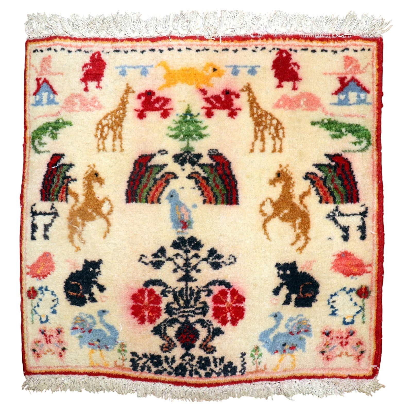 Mid Century Turkish Wool Hand Woven Pictorial Rug 1'7 x 1'7 (1 of 5)
