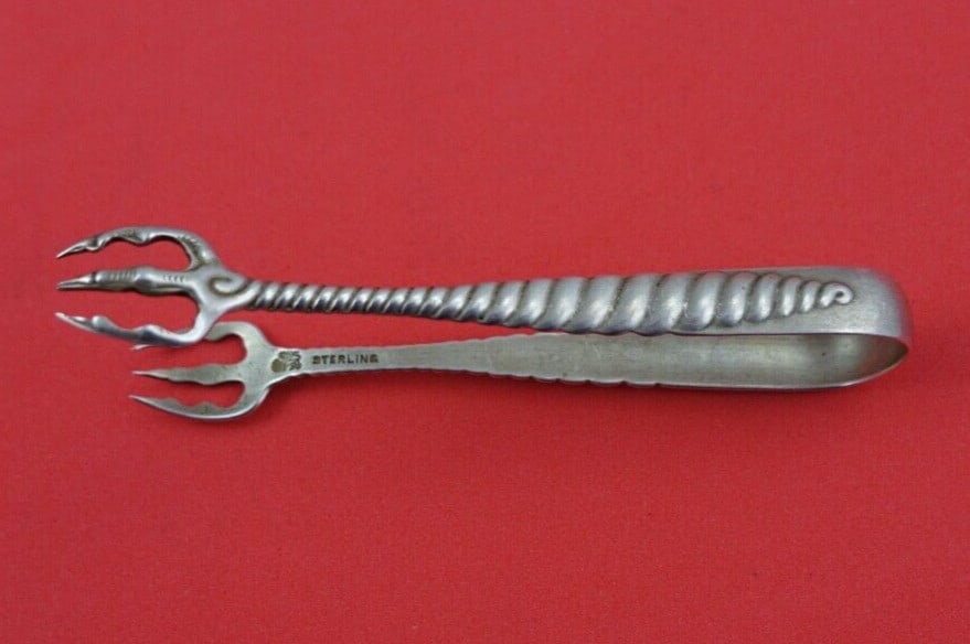 Whiting Sterling Silver Oval Twist 3 Inch Tete a Tete Tongs (1 of 2)