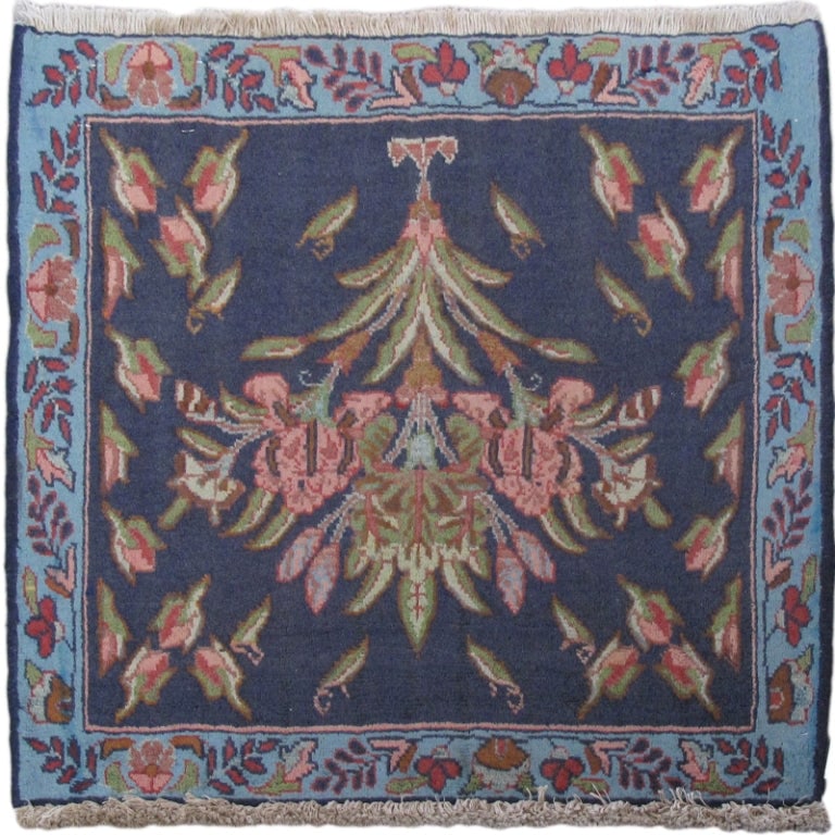 2'2" x 2'1" Navy Blue Persian Sirjan Handmade Wool Rug: 2'2" x 2'1" Navy Blue Persian Sirjan Handmade Wool Rug Free continental US Shipping Discover the exquisite 2' x 2' Navy Blue Persian Sirjan Small Rug, a stunning example of Persian craftsmanship. Hand
