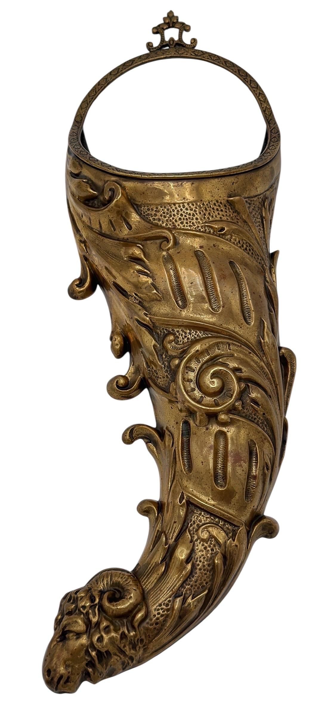 Georgian Period Brass Cornucopia Wall Pocket with Neoclassical Engraved Motifs (1 of 11)